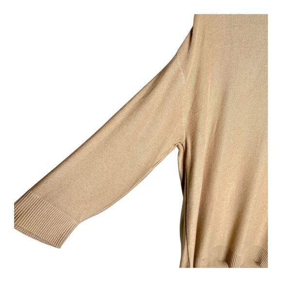Chico's Knit Top Sz 2-Large Tan 3/4 Sleeve Gold Buttons At Shoulder - Picture 3 of 8